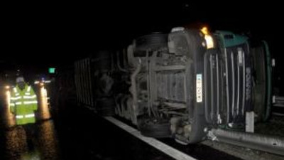 Edirnede TIR devrildi; içindeki 31 inek kurtarıldı