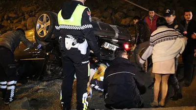 Alkollü kadın sürücü takla attı !