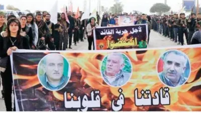 PKK/PYD'li teröristler elebaşları için yürüyüş yaptı