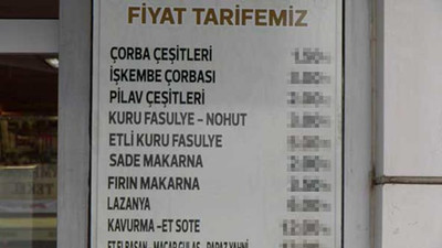 Lokantanın fiyat listesi olay yarattı