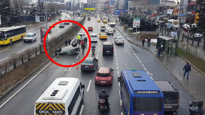 Sarıyer'de otomobil takla attı