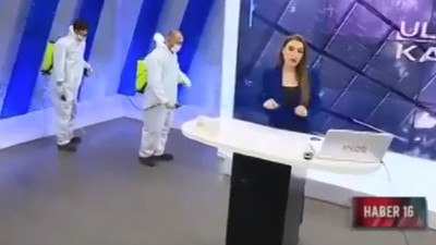 Canlı yayında stüdyoyu dezenfekte ettiler