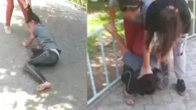 Dehşete düşüren anlar: Saçından sürükleyip, tekme tokat dövdüler