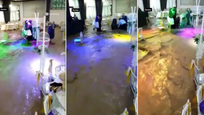 Düğünde sel felaketi! Sel düğün salonunu bastı