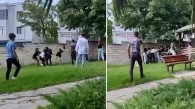 Parkta kızlar birbirine girdi