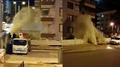 Suyu hattı patladı, sular 2'nci kata kadar fışkırdı