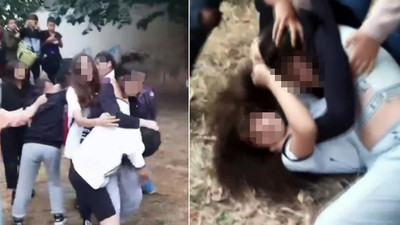 Kızlar kavga etti, erkekler izledi!