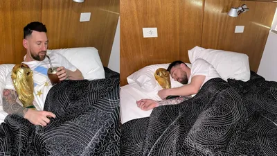 Beğeni rekoru kıran pozlar: Lionel Messi Dünya Kupası'yla uyudu