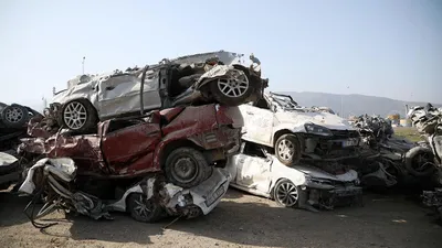 Hatay'daki ''araç mezarlığı'' böyle görüntülendi