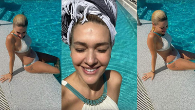 Berguzar Korel'den havuz başında ''fazla kilolar gitti, bikini geldi'' pozları