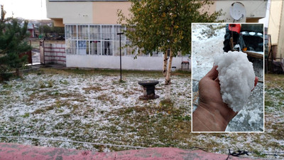 Aniden bastıran dolu ilçeyi beyaza bürüdü
