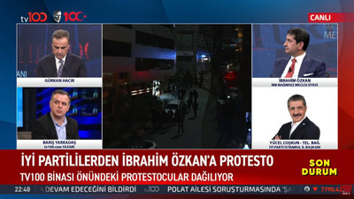TV100'e canlı yayında protesto! Yüzlerce İYİ Partili kanalın kapısına dayandı