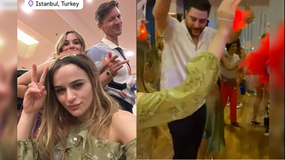 ABD'li ünlü oyuncunun erik dalı ile dans ettiği anlara beğeni yağdı
