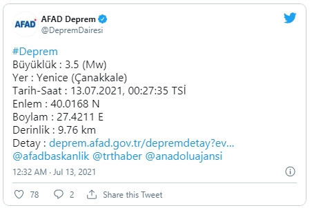 Çanakkale'de 3.5 büyüklüğünde deprem - Resim : 1