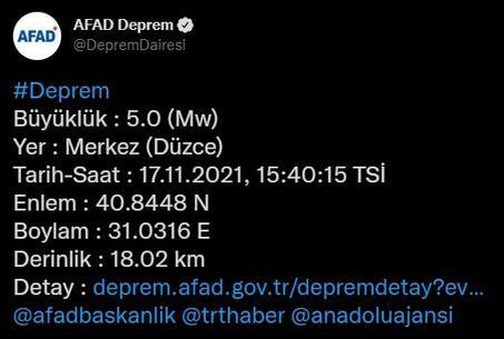 Düzce'de 5.2 ve 4.3 büyüklüğünde deprem! İstanbul da sallandı - Resim : 1