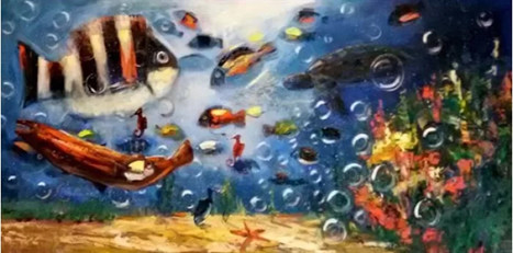 Balıkların Mavi Dünyası Yağlı Boya Tablo