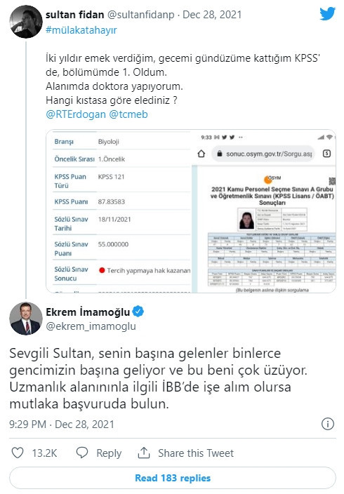 İmamoğlu’ndan sözlü mülakatta elenen KPSS birincisine destek - Resim : 1