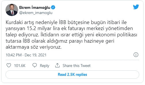 İmamoğlu: ''15.2 milyar lira ek faturayı merkezi yönetimden talep ediyoruz'' - Resim : 1