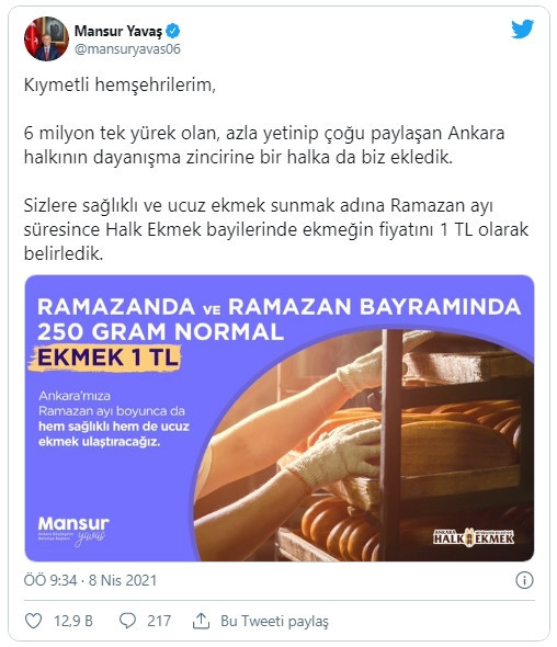Ankara'da Halk Ekmek'te ekmek fiyatı 1 TL oldu - Resim : 1