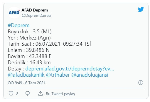 Ağrı'da korkutan deprem - Resim : 1