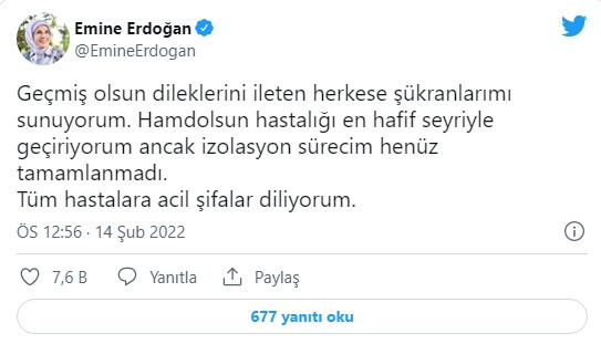 Koronavirüsü henüz atlatamayan Emine Erdoğan'dan ilk açıklama - Resim : 1