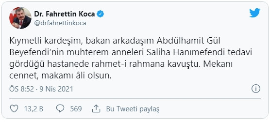Adalet Bakanı Gül'ün annesi koronavirüsten vefat etti - Resim : 1