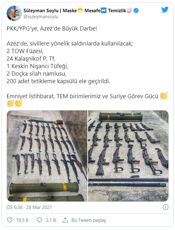 Bakan Soylu açıkladı; PKK/YPG'ye, Azez'de büyük darbe! - Resim : 1
