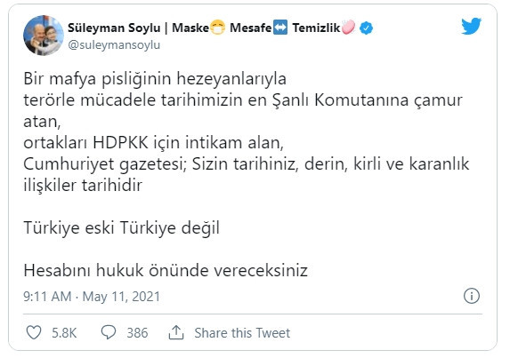 Bakan Soylu: ''Cumhuriyet gazetesi bunun hesabını verecek'' - Resim : 1