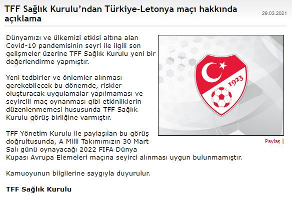 Karar değişti! Türkiye-Letonya maçına seyirci alınmayacak - Resim : 2
