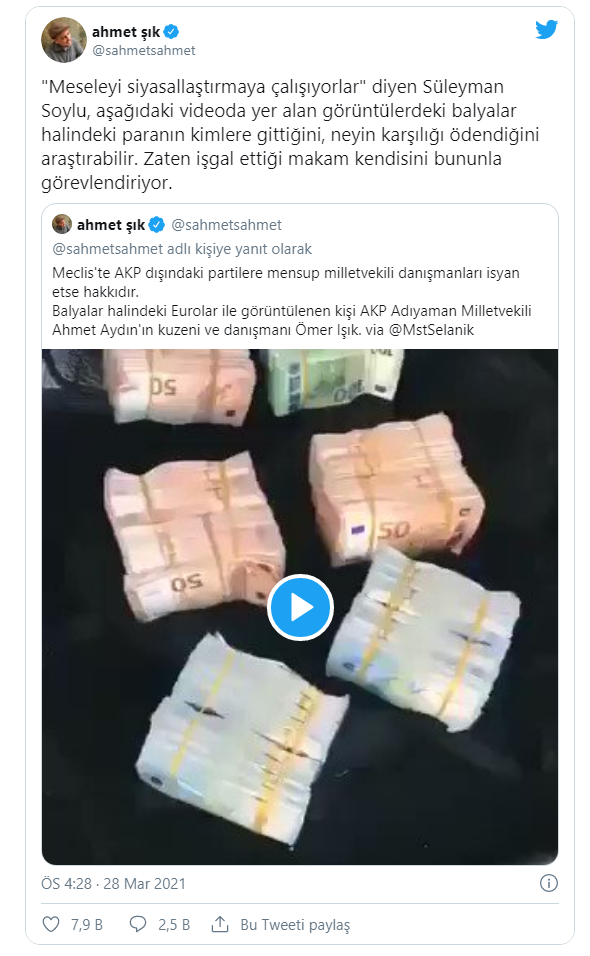 Ahmet Şık bu para balyalarını paylaşıp, İçişleri Bakanı Soylu'ya seslendi - Resim : 1