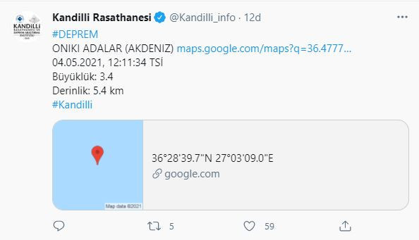 Akdeniz'de  3.4 büyüklüğünde deprem! - Resim : 1