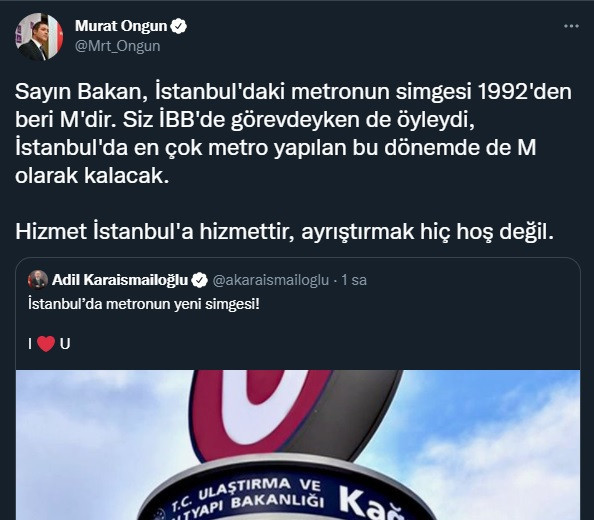 Bakan yeni Metro simgesini paylaştı, Murat Ongun karşı çıktı: ''Simge aynı kalacak!'' - Resim : 2