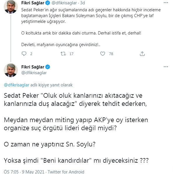 CHP'den Soylu'ya Sedat Peker tepkisi: Beni kandırdılar mı diyeceksiniz? - Resim : 1