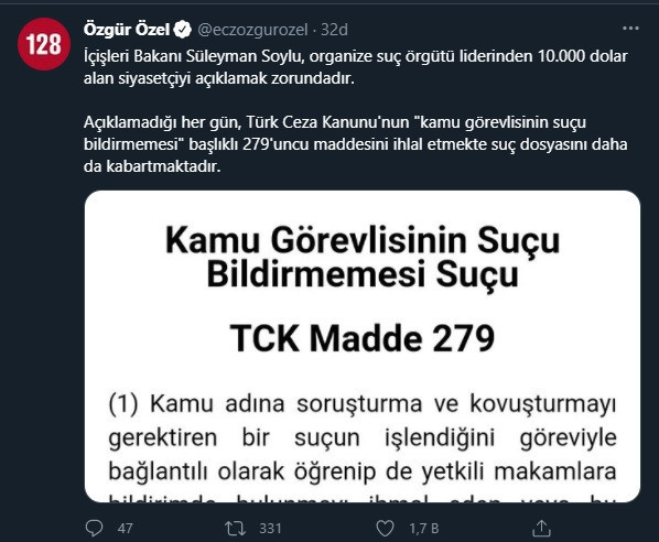 Özgür Özel, Süleyman Soylu'ya kanun maddesiyle seslendi - Resim : 1