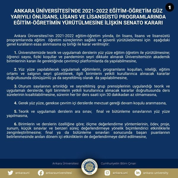 Ankara Üniversitesi yüz yüze eğitim için kararını verdi - Resim : 1