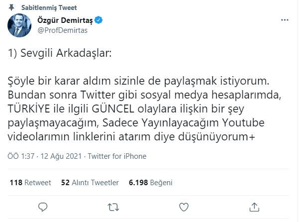 Prof. Dr. Özgür Demirtaş'tan sosyal medya kararı - Resim : 1