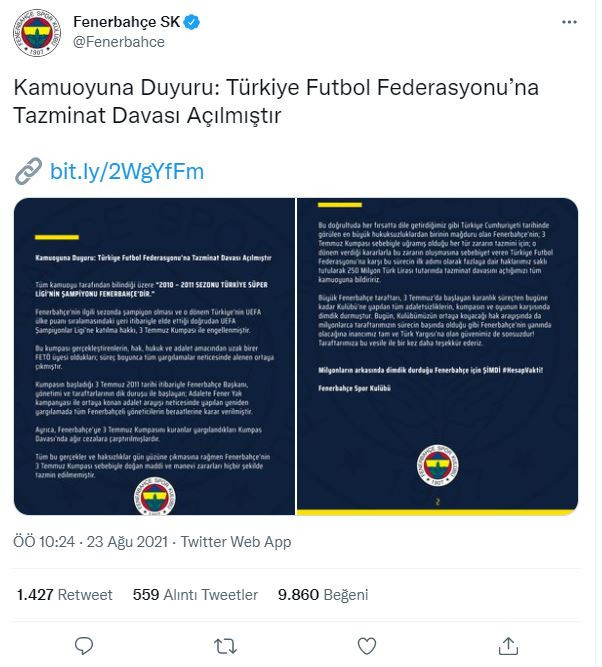Fenerbahçe'den TFF'ye 250 milyon TL'lik dava - Resim : 1