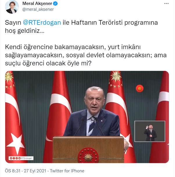 Akşener'den Erdoğan'a ''barınamayan öğrenciler'' yanıtı - Resim : 1