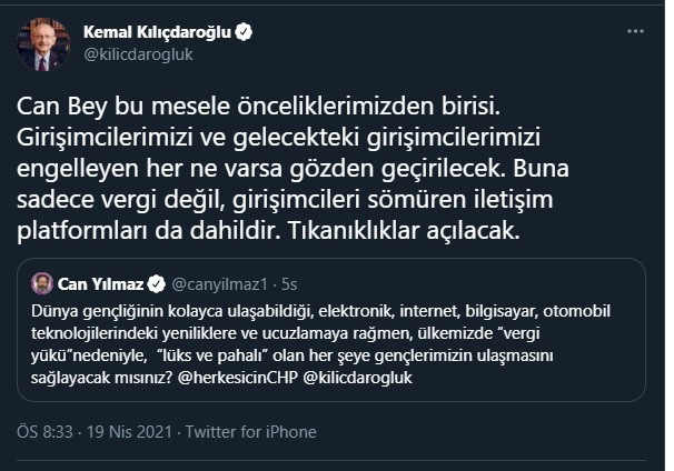 Kılıçdaroğlu Twitter'dan kendisine sorulan soruya cevap verdi - Resim : 1