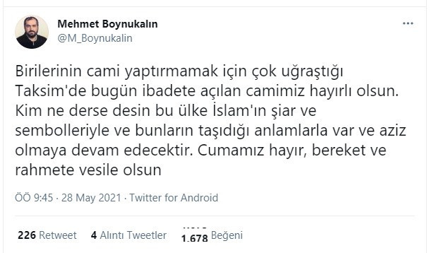 Ayasofya'nın eski imamı Boynukalın Taksim camii ile geri döndü - Resim : 1