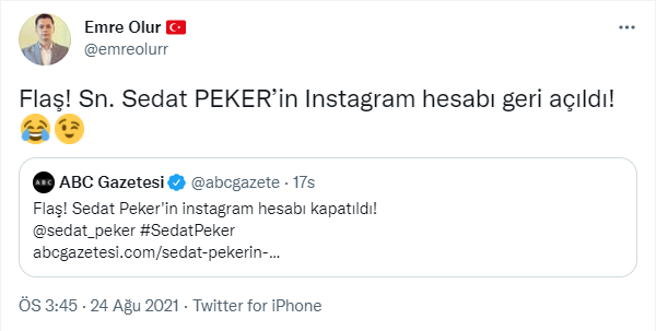 Sedat Peker'in kapatılan sosyal medya hesabı geri açıldı - Resim : 1