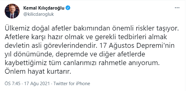 Kılıçdaroğlu'ndan 17 Ağustos mesajı - Resim : 1