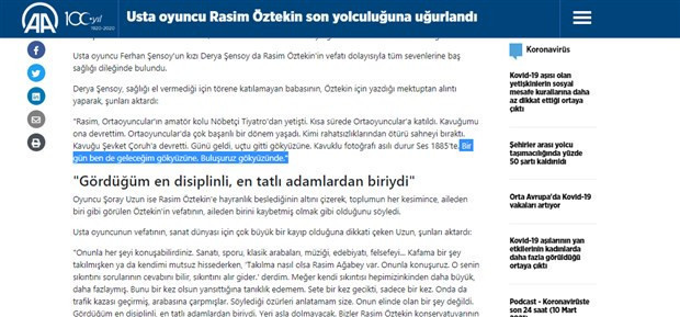 Anadolu Ajansı'ndan Ferhan Şensoy'un Rasim Öztekin mektubuna sansür - Resim : 1