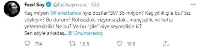 Fazıl Say'dan bir ''Fenerbahçe isyanı'' daha! - Resim : 1