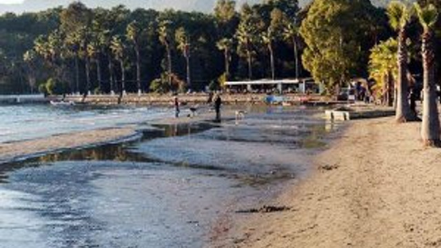 Akyaka Sahili'nde deniz suyu 25 metre çekildi