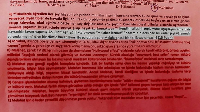 Din Kültürü ve Ahlak Bilgisi dersinde skandal soru