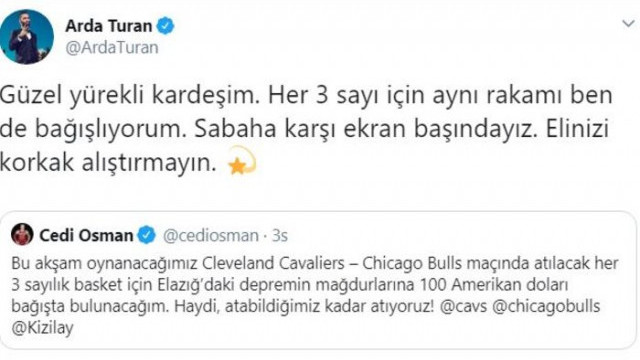 Arda Turan ve Nuri Şahin'den Cedi Osman'ın kampanyasına destek