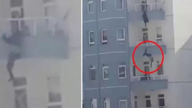 Balkondan atlayan kocasını son anda yakaladı ama kurtaramadı