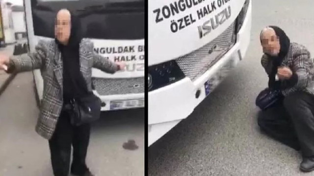 Halk otobüsüne alınmayınca önüne atladı !