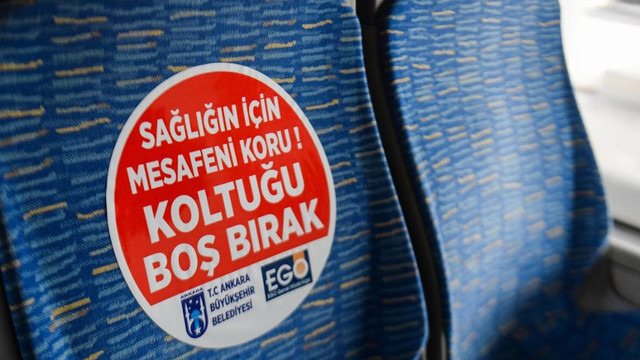 Ankara'da EGO otobüslerinde sosyal mesafe farkındalığı